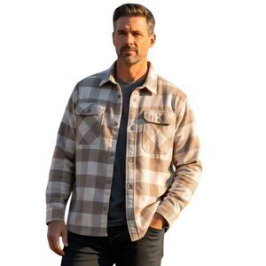 Beardedgoat Ozark Utility Flannel  Beige/Brown Cotton/Nylon Workwear Size XL